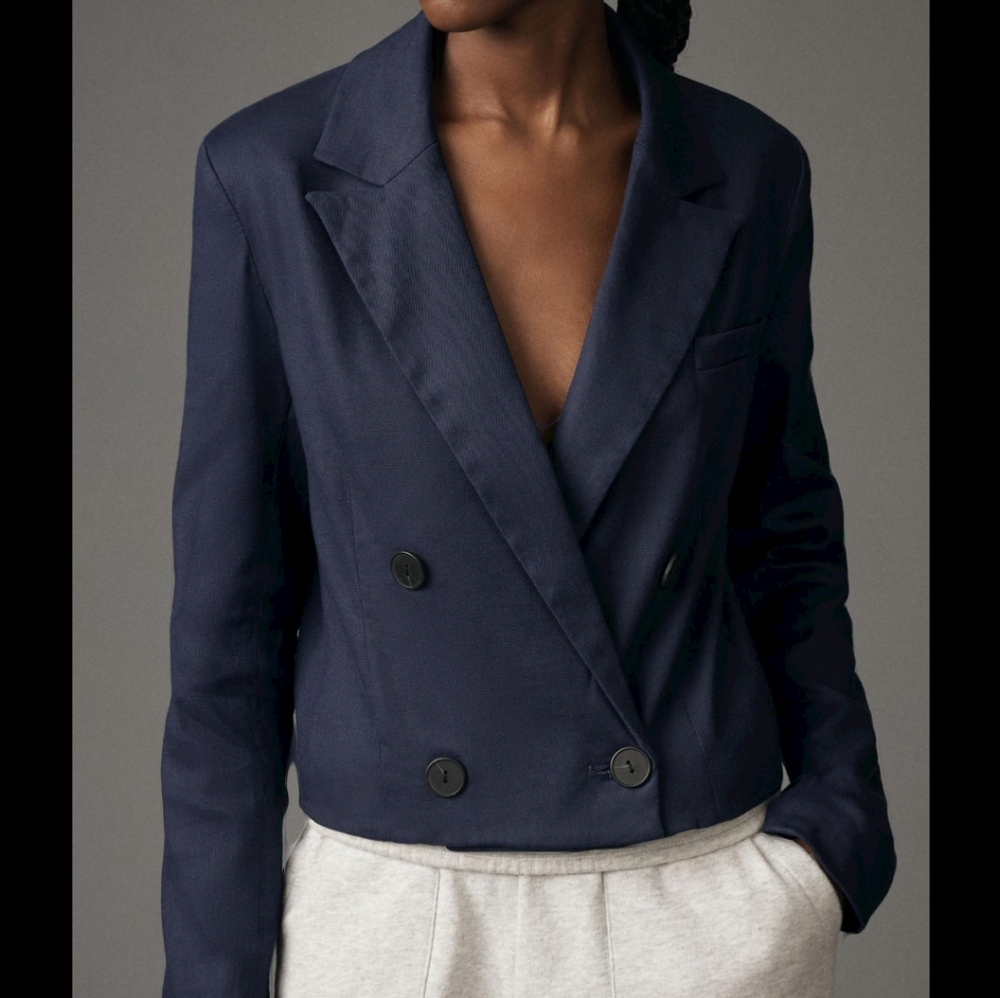Anthropologie Maeve double breasted cropped linen blazer Sz large NWOT